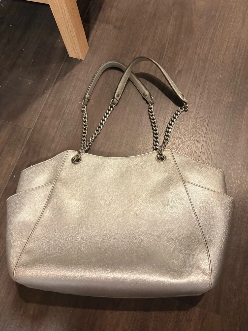Michael Kors Metallic Pewter Chain-strap Tote